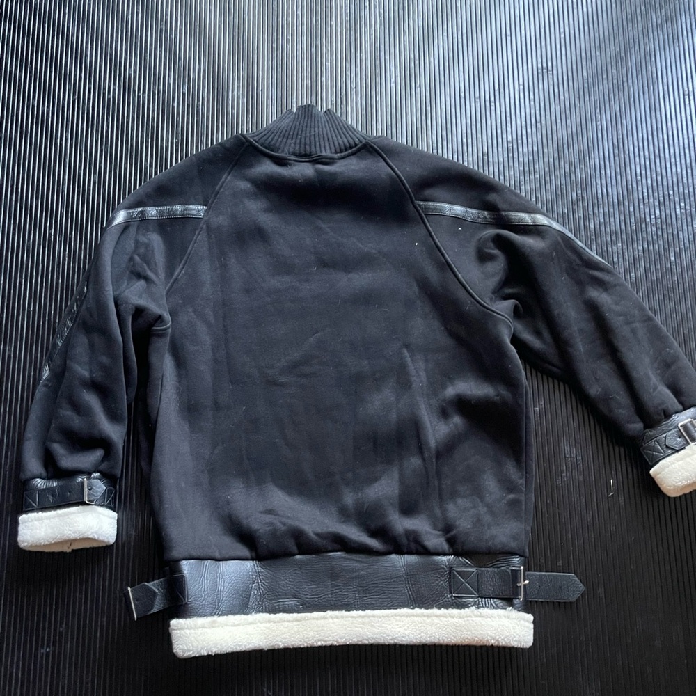 Anthropologie Black Bomber Jacket with Shearling Trim